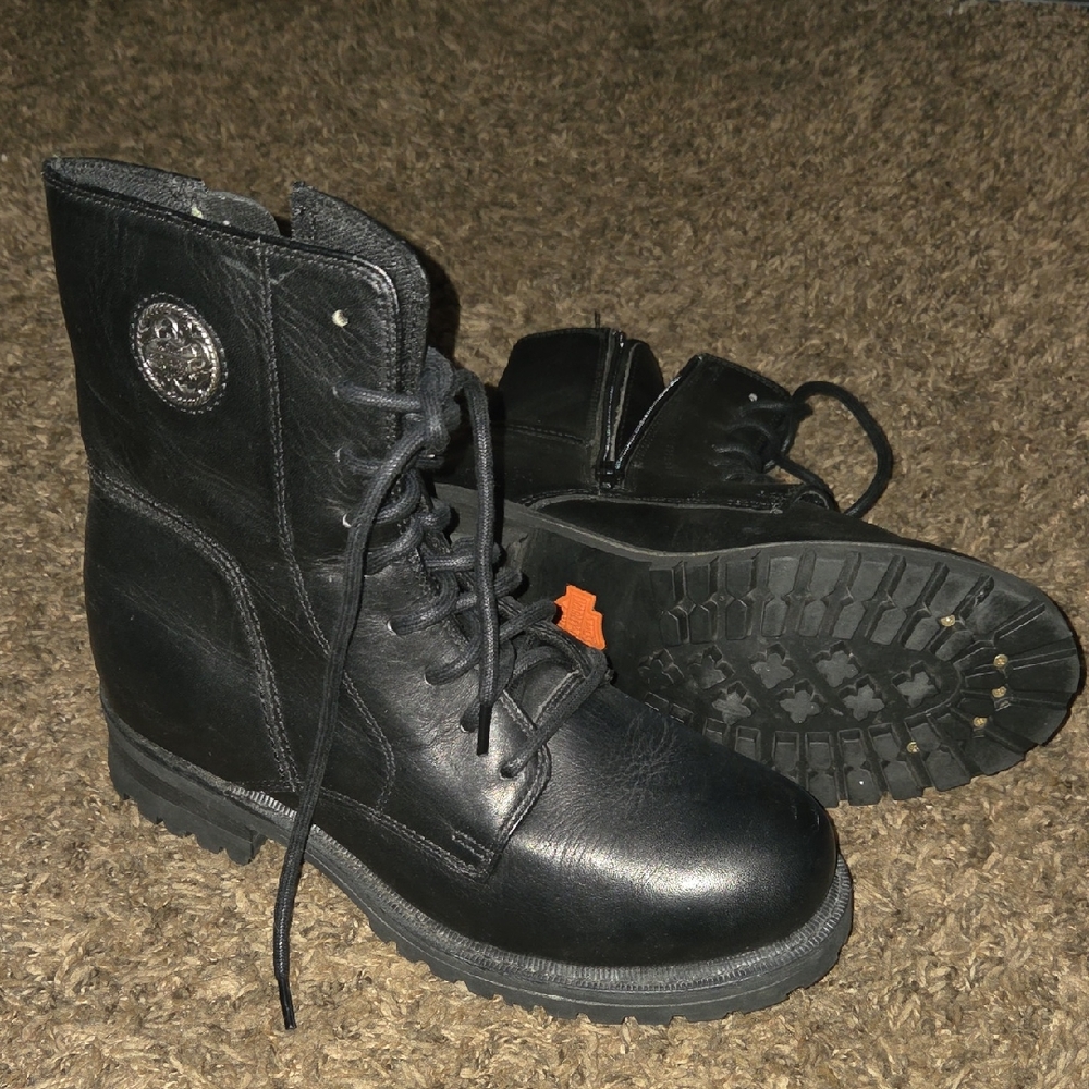 Harley-Davidson Black Leather Combat Motorcyle Boots
